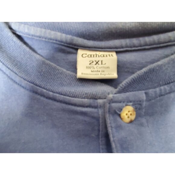 Carhartt Mens Blue Long Sleeve Henley Shirt 2XL 100% Cotton - Picture 6 of 9